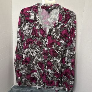 Women's XXL 2X Rock & Republic  Floral LS Button Blouse